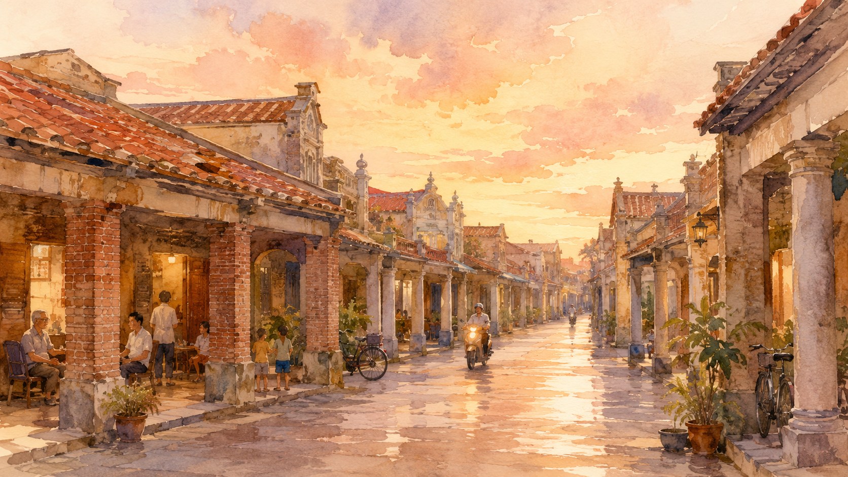 台灣古早街景，日頭欲落山